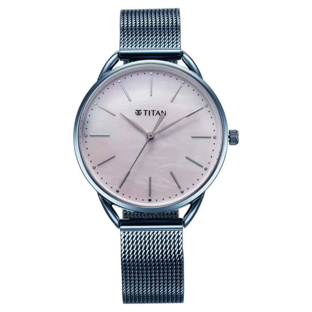 Titan Slimline Quartz Analog Mother Of Pearl Dial Blue Women Watch NS95180QM01