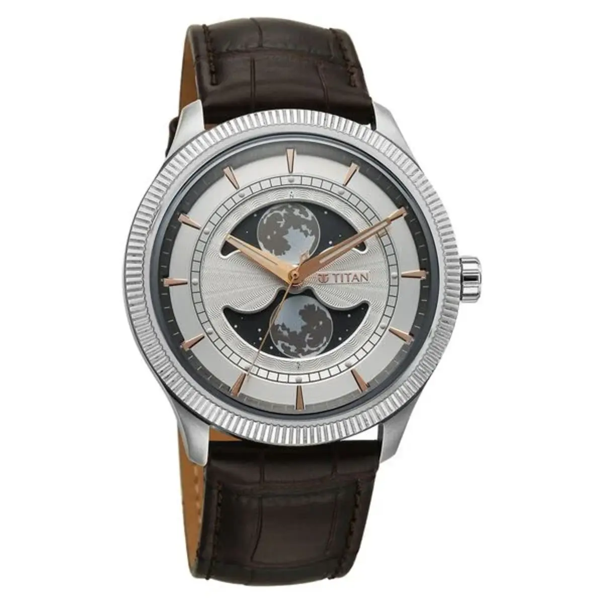 Titan Stellar Analog with Dual Moon Phase and Silver Dial Men Watch 10050SL01 - Image 2