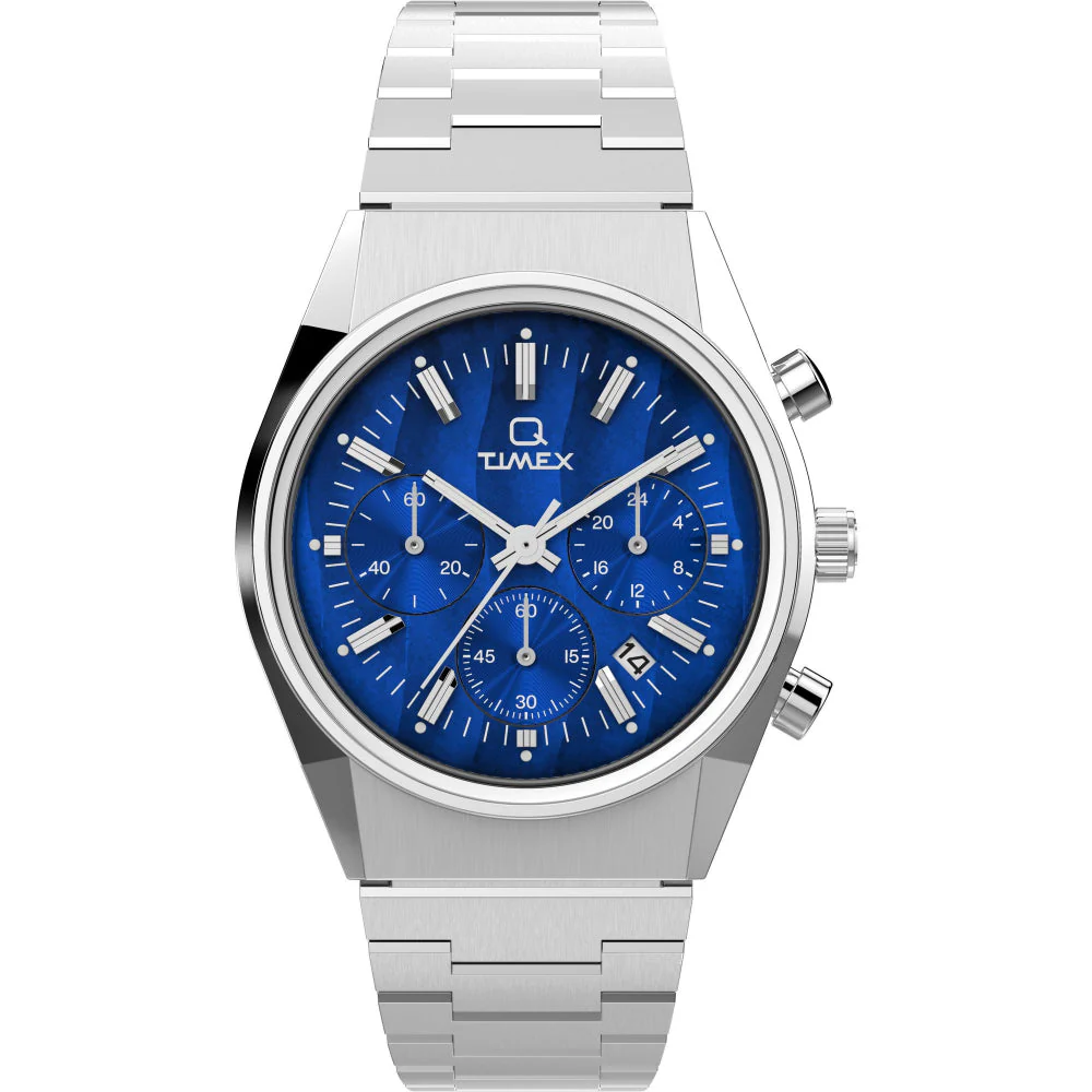 TW2W33700UJ Timex Blue Q Falcon Eye Chrono St Steel Bracelet Men's Watch