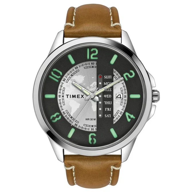 TWEG16501 Timex Silver Dial Analog Leather Strap Watch (Men)